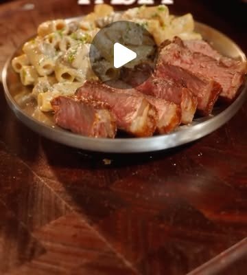Steak and Creamy Mushroom Pasta with Burrata & Peaches